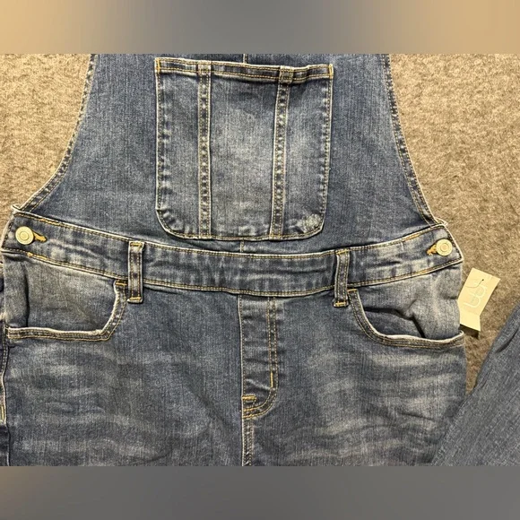 Maurices Denim Bib Flare Overalls Womens 12 (inseam 32) blue stretch western NWT - Picture 3 of 15